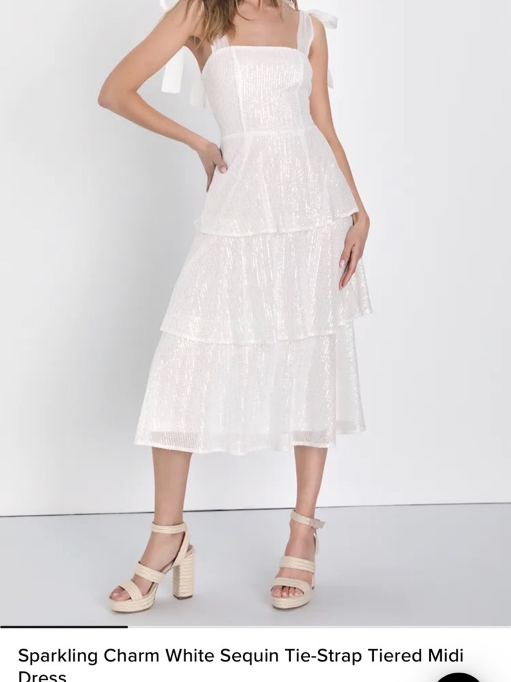 Lulus Sparkling Charm White Sequin Tie-Strap Tiered Midi Dress